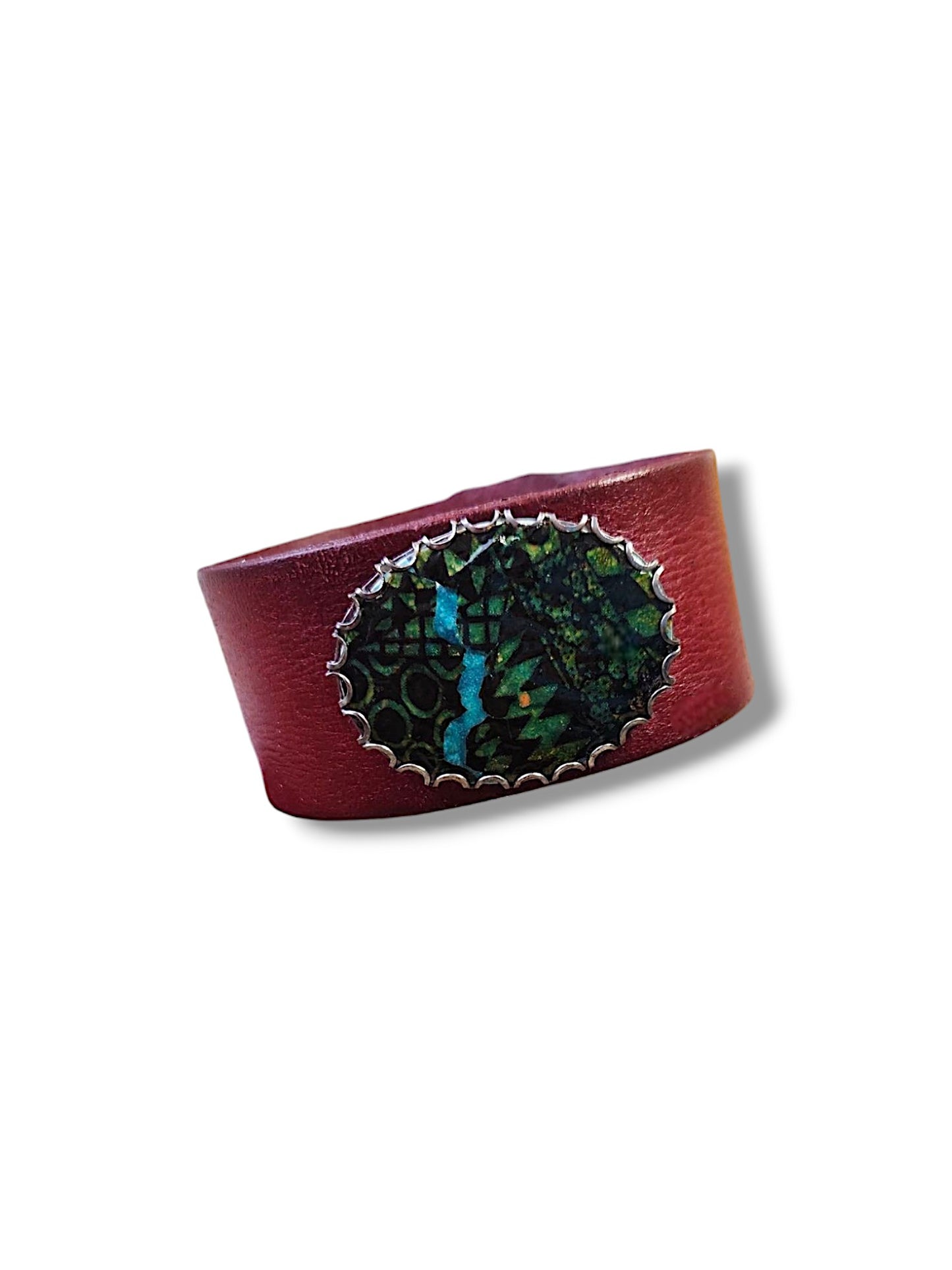 Green, Blue & Black Decal Leather Cuff