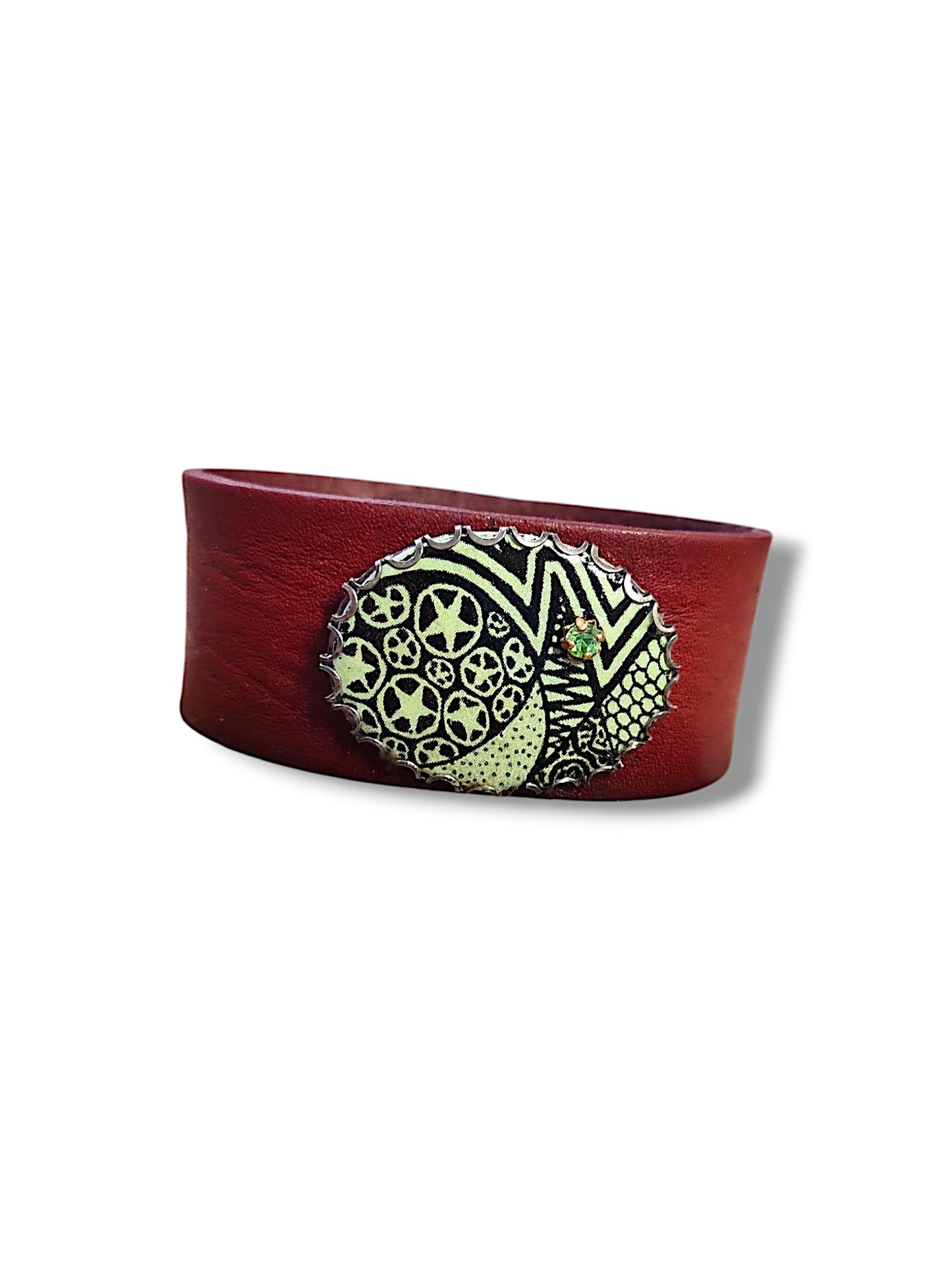 Green Doodle Decal Leather Cuff