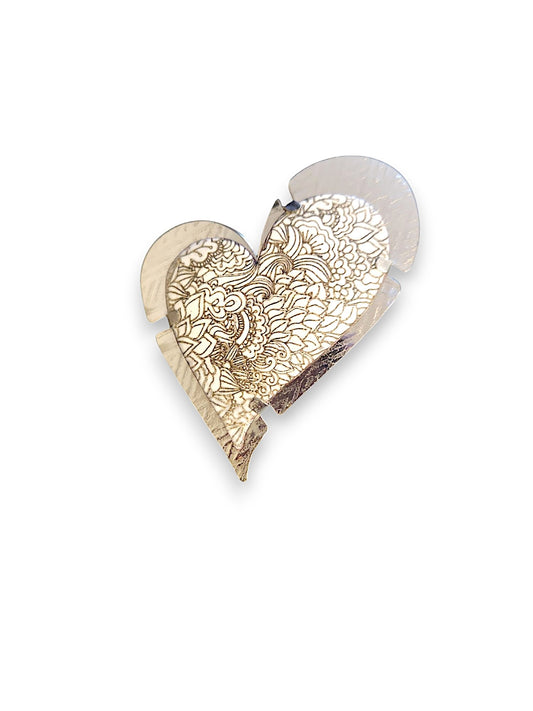 White Heart Laser Engraved Pin