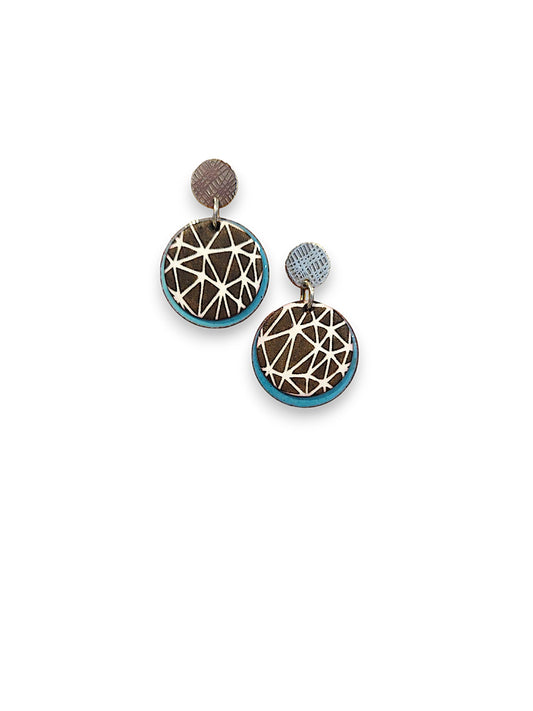 Teal, Black & White Enamel Earrings