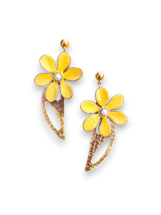 Yellow & Brass Blossom Earrings