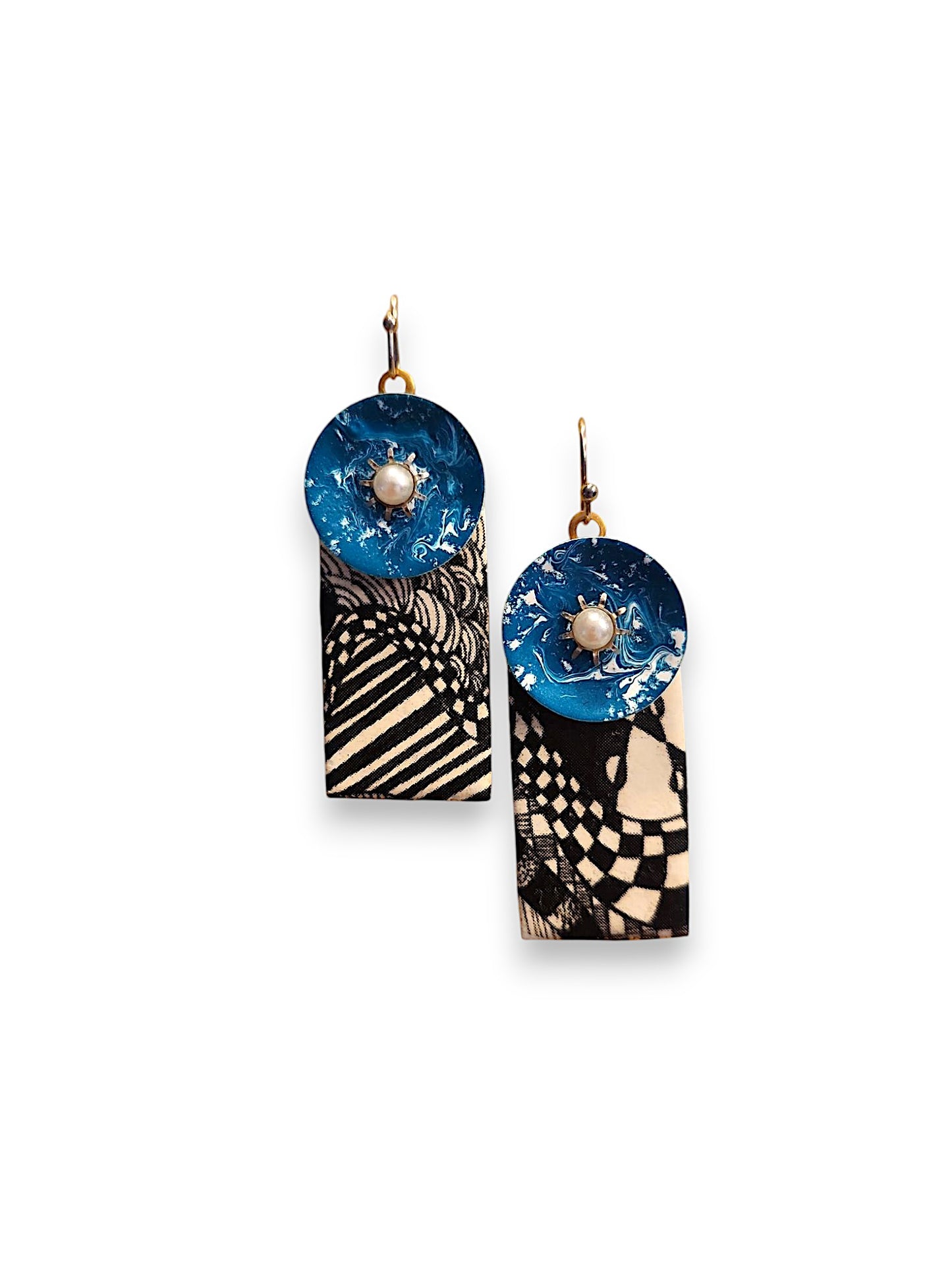 Blue, Black & White Decal Earrings