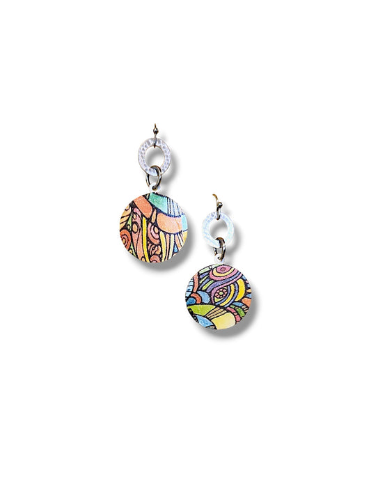 Doodle Decal & Patterned Disc Earrings