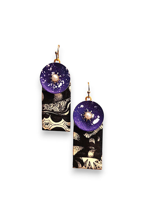 Purple, Black & White Decal Earrings